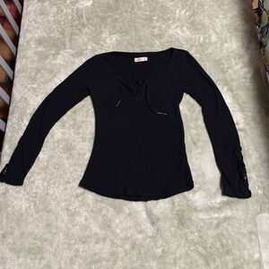 Y2K Hollister Black Lace-Up Women's Blouse